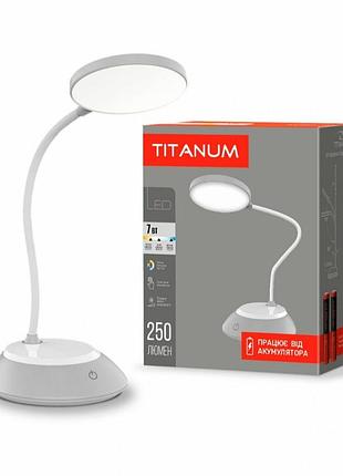 Led лампа акумуляторна з usb настільна titanum tltf-022g 7w 3000-6500k сіра 26843