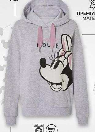 Серое женское худи с капюшоном disney minnie mouse, теплая толстовка кофта с принтом минни маус