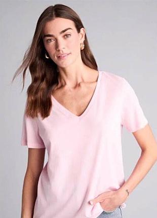 Базова рожева футболка primark у рубчик (v-виріз, 100% бавовна)