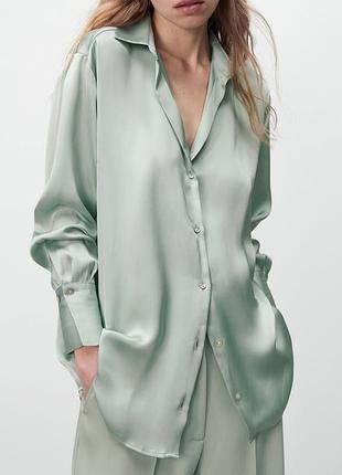 Блузка-рубашка zara атласная xs оверсайз
