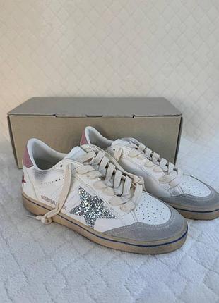 Жіночі білі шкіряні кеди golden goose ball star superstar зі срібною зіркою голден гус оригінальні