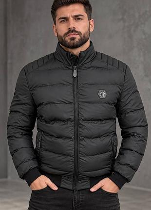 Куртка чоловіча philipp plein чорна утеплена коротка на єврозима стильна для чоловіків на осінь та зиму 2xl