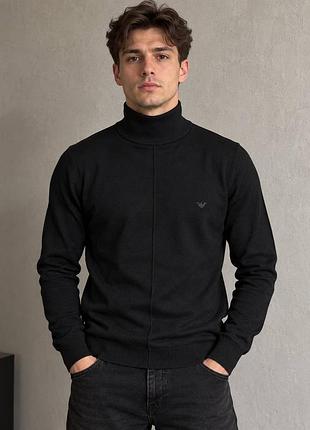 Гольф armani чоловічий чорний із високим коміром і логотипом на грудях водолазка чоловіча чорна армані 3xl