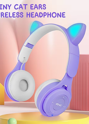 Дитячі бездротові навушники з котячими вушками m6-c cat ear з rgb-підсвіткою (фіолетові)