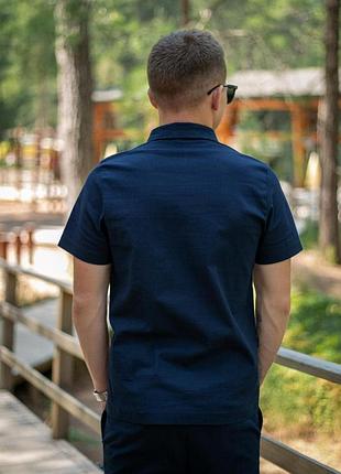 Синее мужское поло intruder flax из льна, размеры s и m