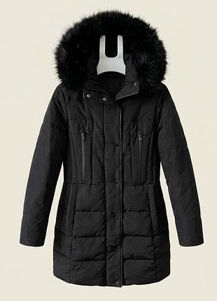 Пальто-пуховик жіноче zara зимове чорне xl