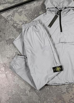 Серый демисезонный спортивный костюм анорак stone island s-xxl