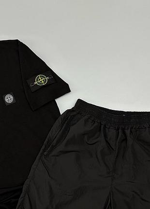 Летний сет stone island черного цвета футболка и шорты s-xxl