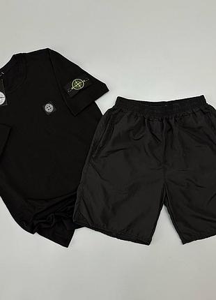 Комплект stone island черный: футболка и шорты s-xxl на лето
