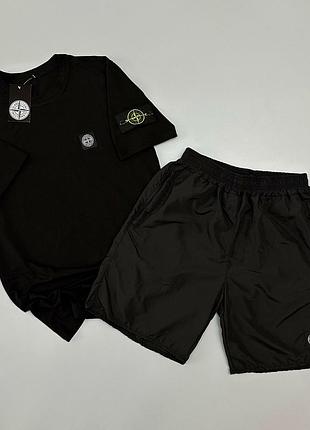 Шорты и футболка stone island черные s-xxl летний костюм