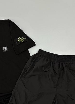 Stone island черный комплект футболка и шорты s-xxl лето