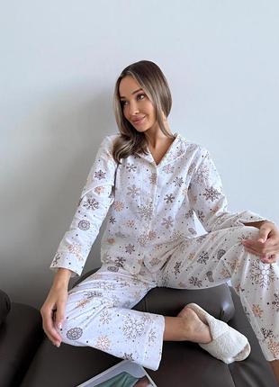 Домашняя женская пижама cosy снежинки (рубашка + штаны), рост 2