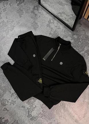 Черный мужской костюм stone island анорак + штаны s-xxl демисезон