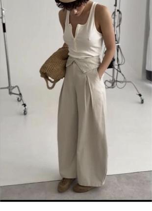 Котонові стильні штани широкі baggy широкий пояс банани літні бавовна