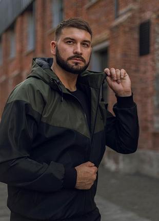 Ветровка демисезонная хаки-черная windrunner president s-3xl