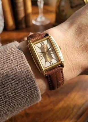 Винтажные прямоугольные часы jaz paris в золотистом корпусе (франзия)