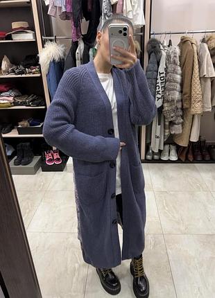 Кардиган жіночий woolen bloom трикотажний синій довгий на ґудзиках