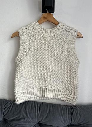 Жіночий в'язаний жилет h&m молочного кольору