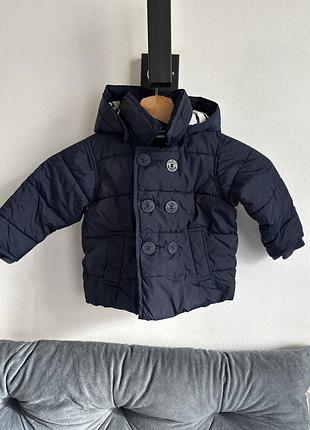 Дитяча куртка на хлопчика gap стьобана темно-синя з капюшоном