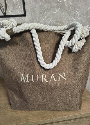 Пляжна сумка muran коричнева меланж з написом