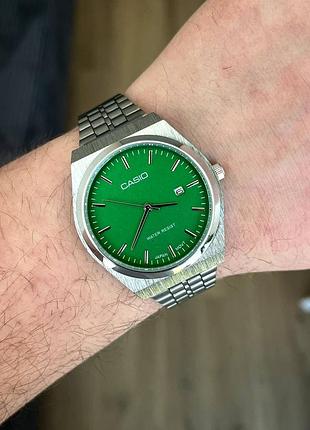 Наручний годинник casio кварцовий із зеленим циферблатом та сталевим браслетом