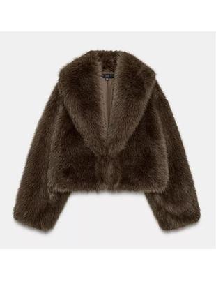 Жіноча еко-шуба zara коротка коричнева зі штучного хутра