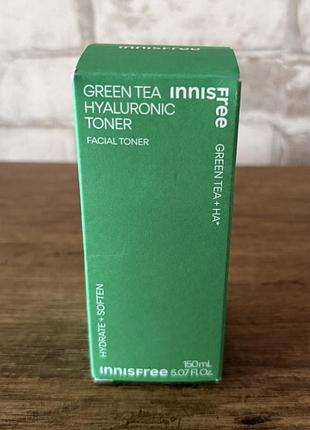 Оригінал! інтенсивно зволожувальний тонер / тонік для обличчя innisfree green tea hyaluronic toner, 150 мл, новий, в коробці, південна корея 🇰🇷