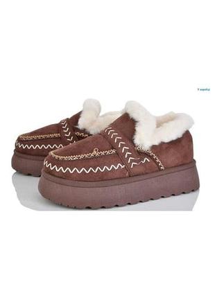 Лофери жіночі mubo ugg коричневі на платформі з хутром