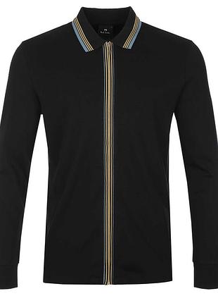 Paul smith s черная трикотажная кофта на молнии с воротником поло с длинным рукавом яркие полосы