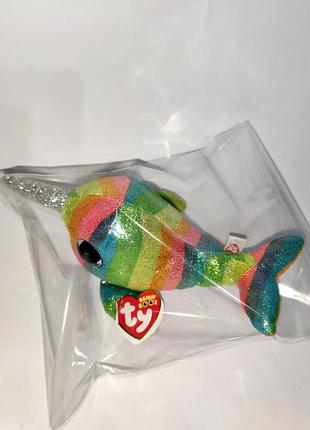 Нова м'яка іграшка нарвал nori ty beanie boos глазастик (15 см) з бирками