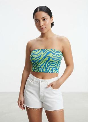 Неоновий топ бандо в тигровий принт зелений синій primark розмір s