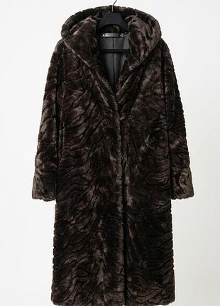 Шуба длинная роскошная с объемным капюшоном женская l xxl xxl шоколад