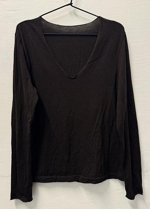 Шоколадний лонгслів з мериносової вовни 97% merino wool (s-m) made in italy