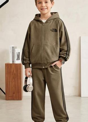 Спортивний костюм для хлопця the north face хакі на плюші 120-152