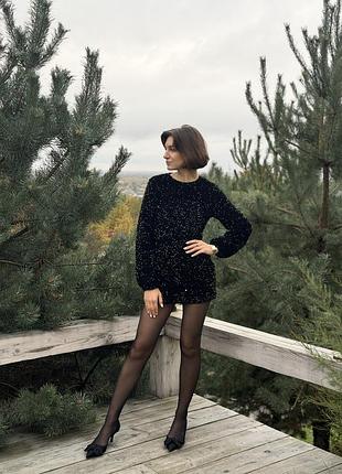 Вечірня сукня міні чорна з паєтками розмір s