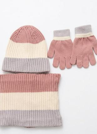 🌟 детский трехцветный зимний комплект 3-в-1 primark (шапка, снуд и перчатки)