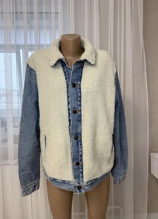 Оригінальна утеплена джинсова куртка levi’s premium з екохутром | унісекс