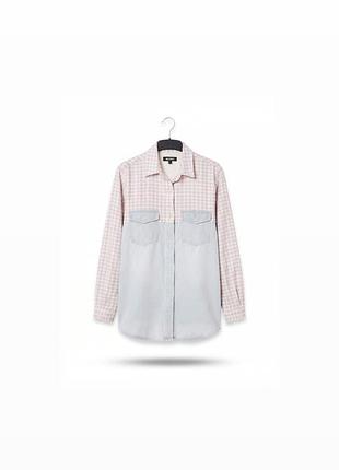 Стильна комбінована сорочка missguided (друк/гусяча лапка + денім), стан ідеальний