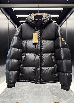 Чоловічий чорний зимовий пуховик burberry з капюшоном, натуральний гусячий пух