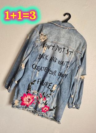 ​✨ подовжена джинсова куртка bershka vintage denim з написом та вишивкою ✨