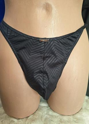 Труси чоловічі isa bodywear стрінги чорні з геометричним принтом