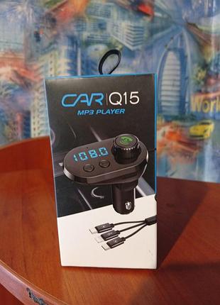 Фм модулятор автомобільний bluetooth трансмітер car q15 з кабелем 3в1 black