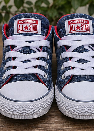 Converse all star ox denim blue 🇺🇸 оригінальні джинсові кеди сині з червоним, розмір 37