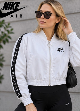Жіночий бомбер nike air оригінал білий укорочений oversize m 46 з лампасами сша