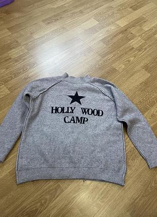 Сірий светр з написом holly wood camp