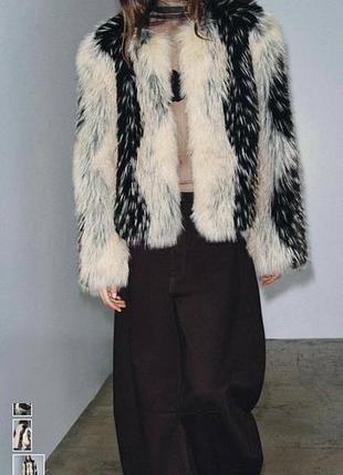 Шуба жіноча zara коротка зі штучного хутра у смужку