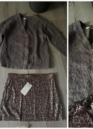 Продам набором теплий кардиган, спідничку в паєтки zara