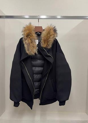 Куртка бомбер пуховик acne studios пухове  , воротник натуральне хутро чорний колір