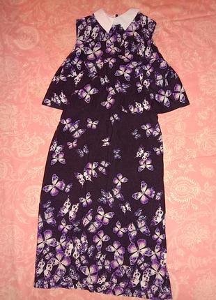 Сукня плаття 👗 жіноче елегантне стильне michelle humes london чорне 🦋🦋🦋 метелики білий комірець
