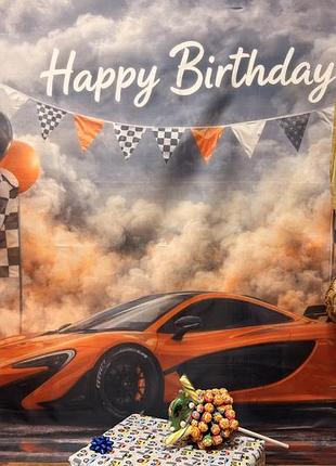 Декор для фотозон банер happy birthday з автомобілем